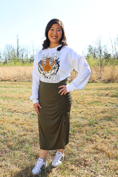 Snatched Midi Skirt in Olive