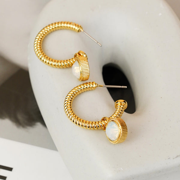 Cat's Eye Stone C-Hoop Earrings