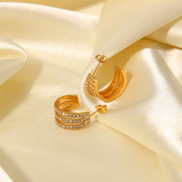 See You at the Track Stainless Steel Inlaid Zircon C-Hoop Earrings
