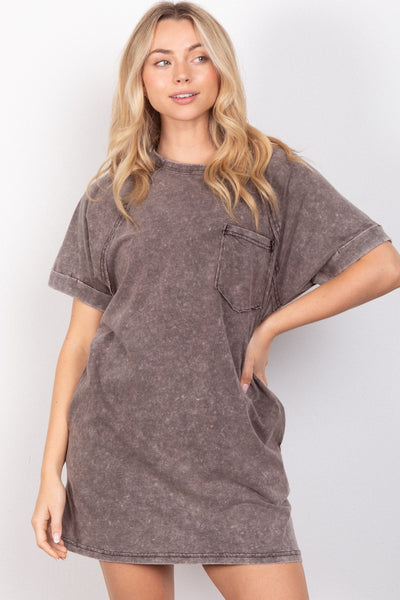 Samantha Washed Round Neck Mini Tee Dress