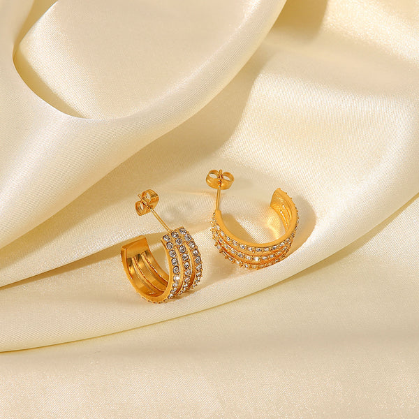 See You at the Track Stainless Steel Inlaid Zircon C-Hoop Earrings