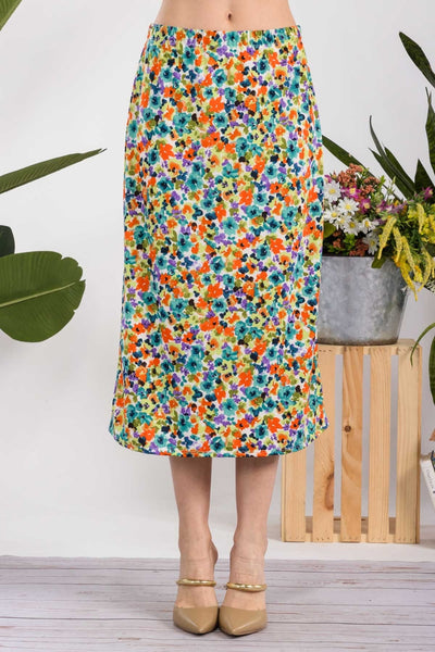 Summer Time Floral A-Line Midi Skirt