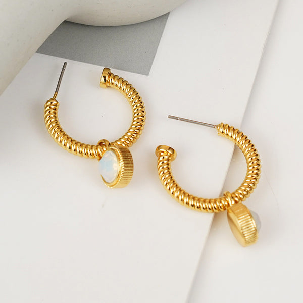 Cat's Eye Stone C-Hoop Earrings