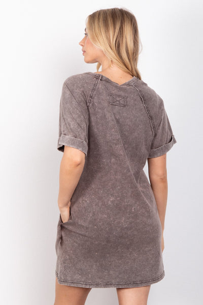 Samantha Washed Round Neck Mini Tee Dress